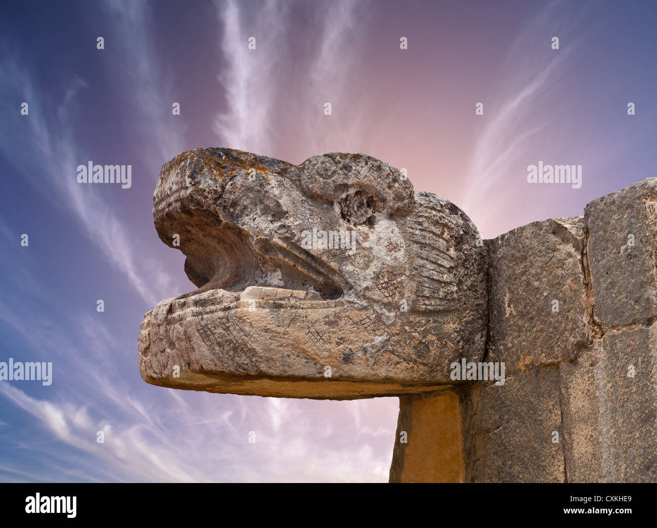 Snake Mayan Sculpture in the city of Chichen Itza, Yucatan, Mexico ...