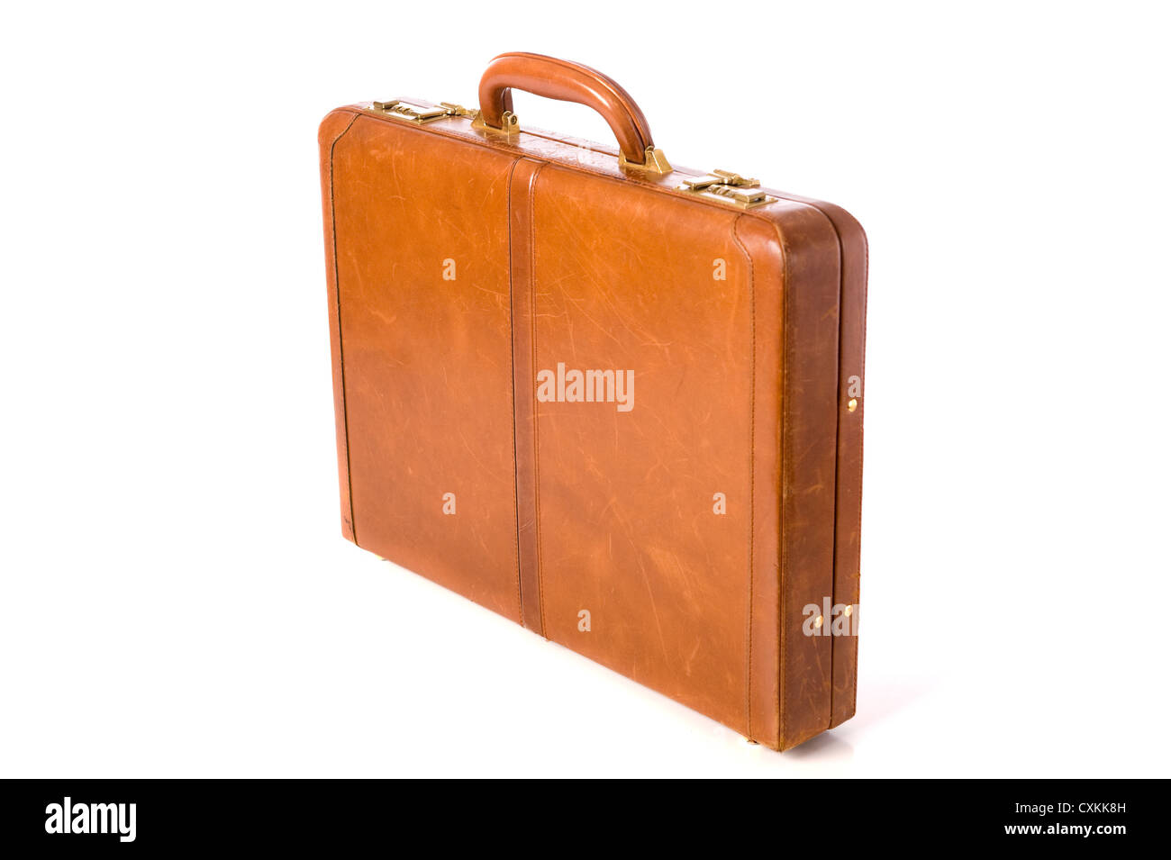 A brown leather briefcase or attaché on a white background Stock Photo