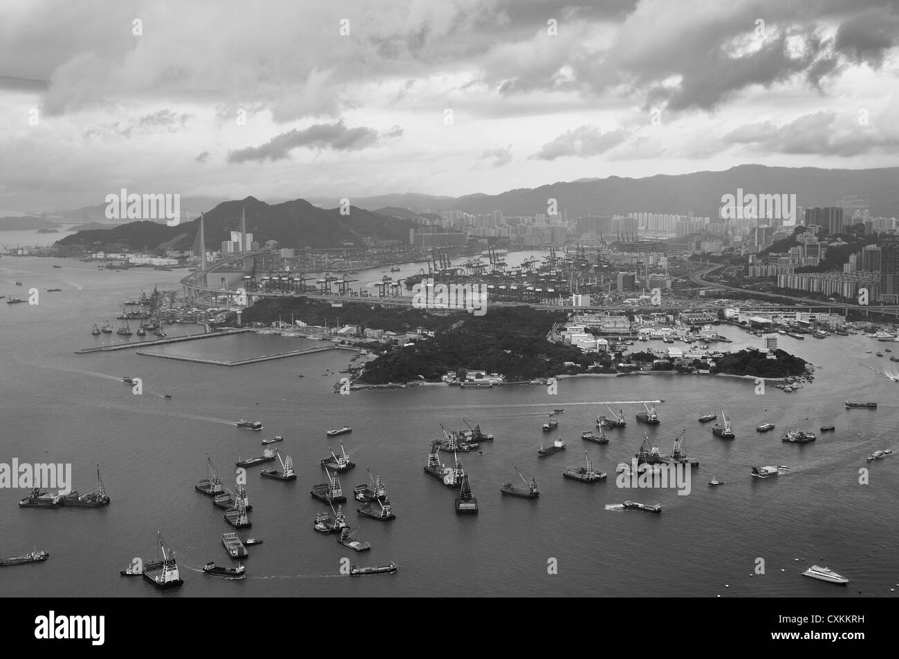 Victoria Harbor aerial view and skyline in Hong Kong with urban ...