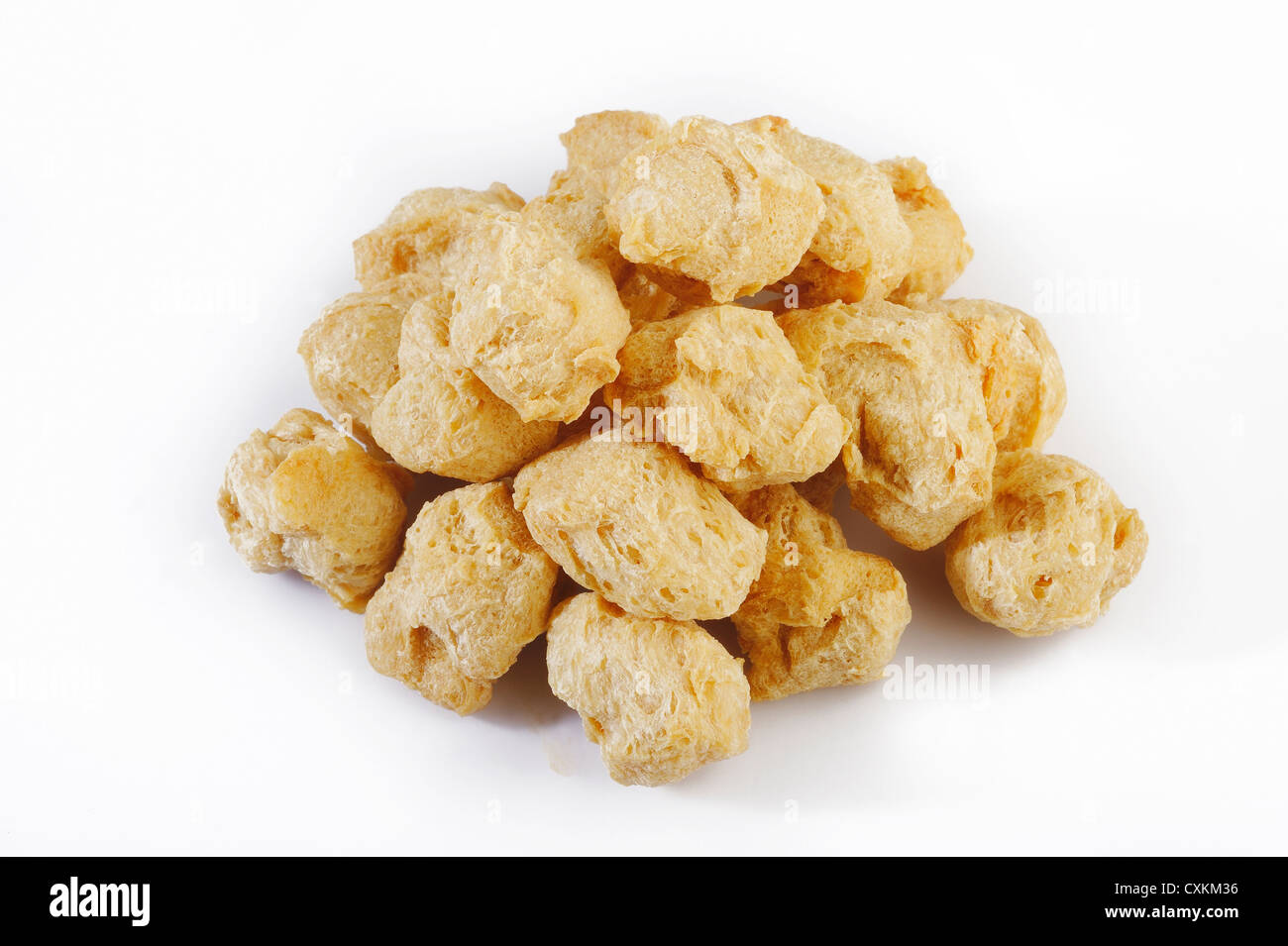 agriculture protein,soya flakes,vegetable protein on white background Stock Photo