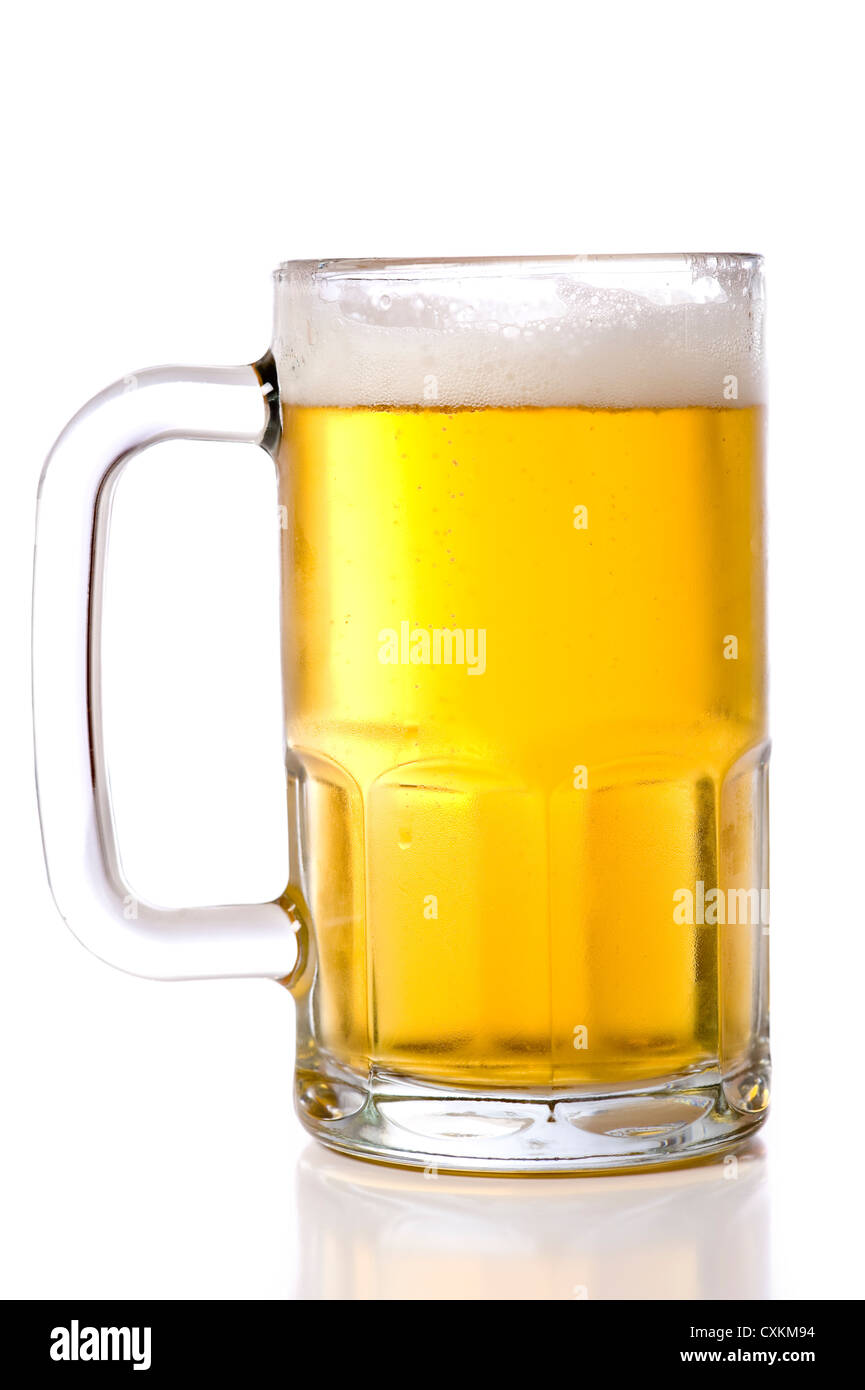 A large glass beer mug on a white background Stock Photo Alamy
