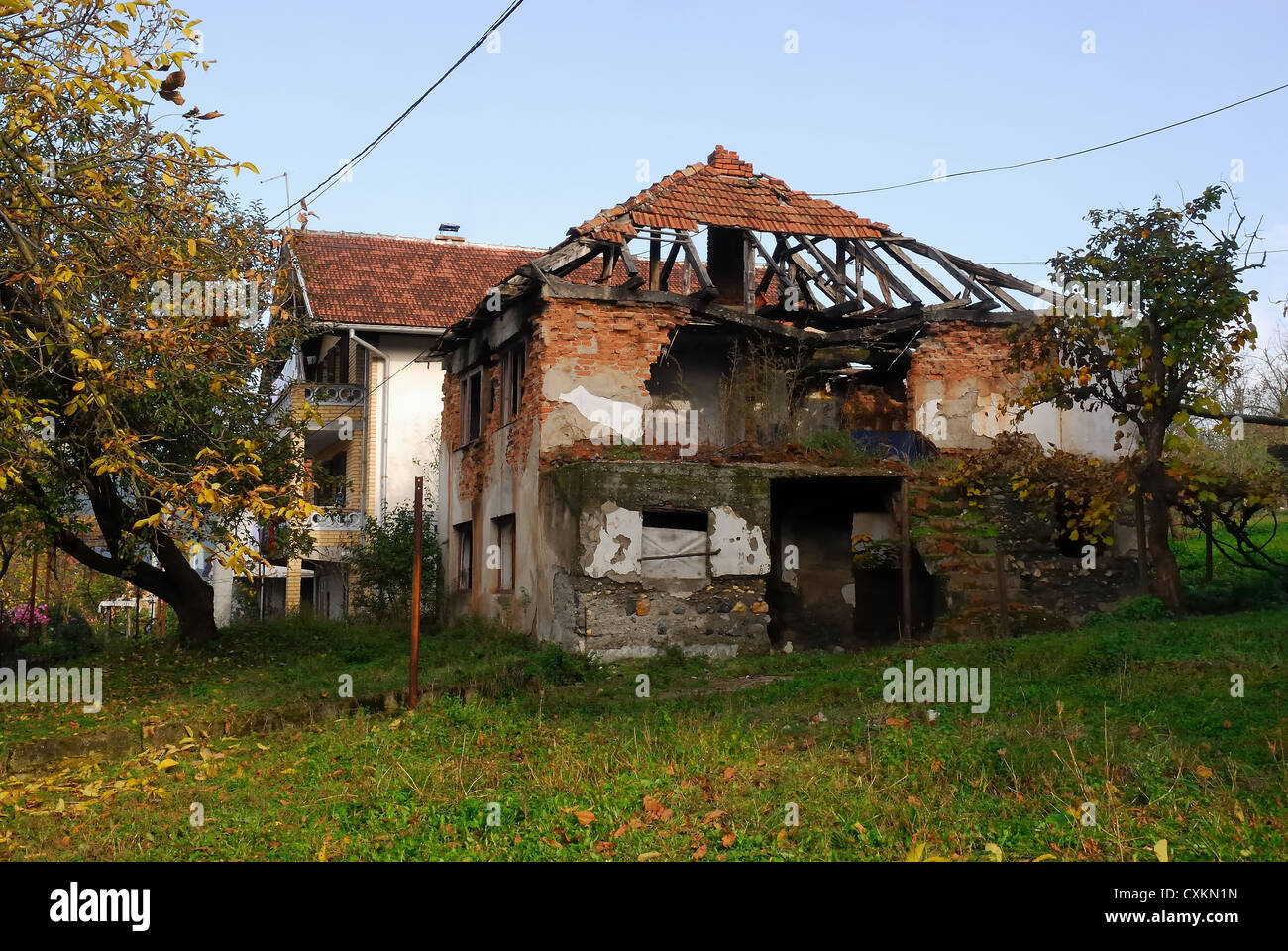 Bosnia and Herzegovina, Visegrad, Muslim houses destroyed by the members of the White Eagles, Serbian paramilitary group. Stock Photo