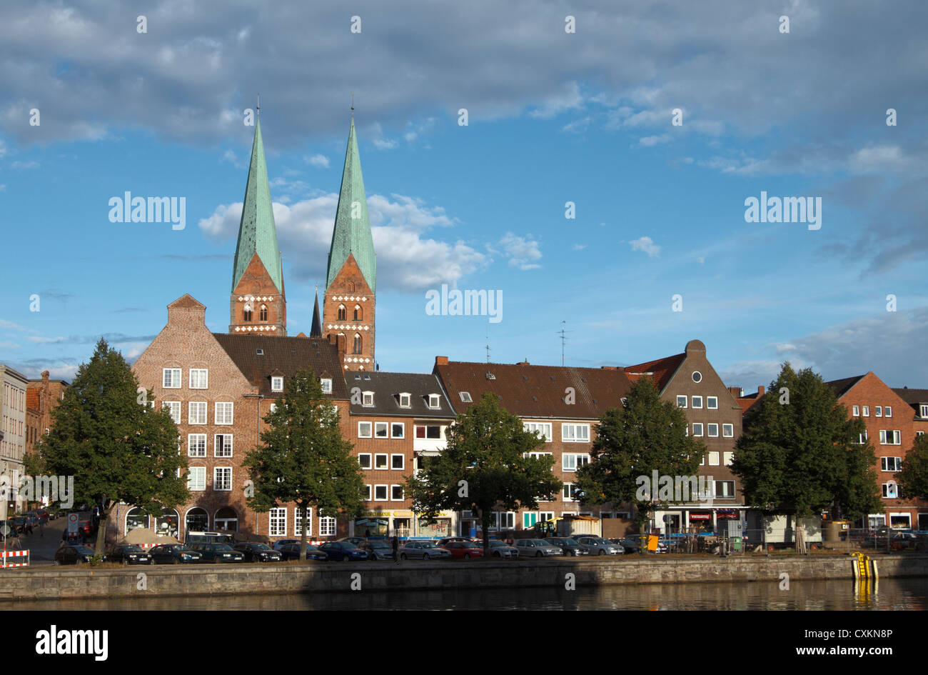 Lübeck, Schleswig-Holstein, Germany. Lübecker Marienkirche (St. Mary's Church) is in the background. Stock Photo