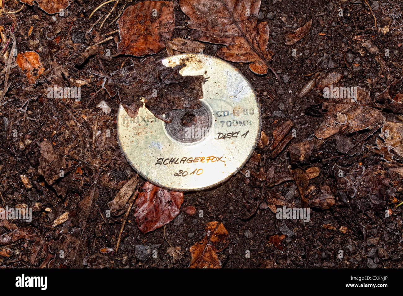 Old CD with the word Schlagerfox, Dance music Stock Photo