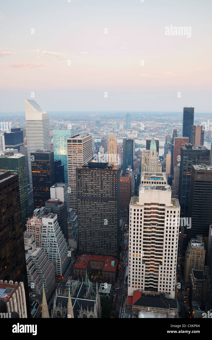New York City Manhattan sunset panorama aerial view with skyline and ...