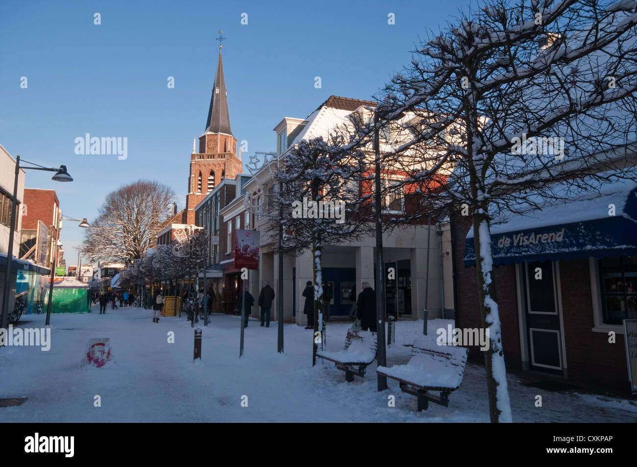 Winter in Schoolstraat, Voorschoten, Zuid-Holland; The Netherlands Stock Photo
