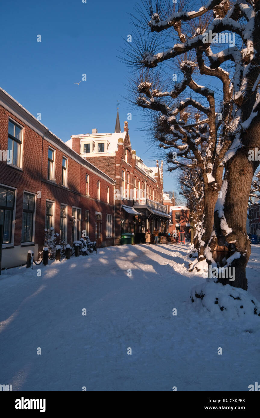Voorstraat, Voorschoten in Winter, Zuid Holland, the Netherlands Stock Photo