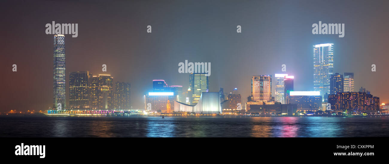 Hong Kong urban skyline panorama at night Stock Photo - Alamy