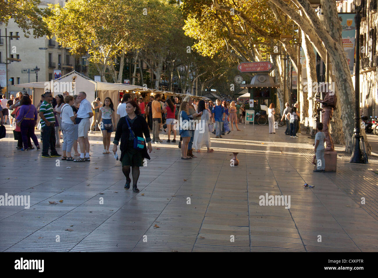 tourists in las ramblas street in barcelona.spain,europe Stock Photo