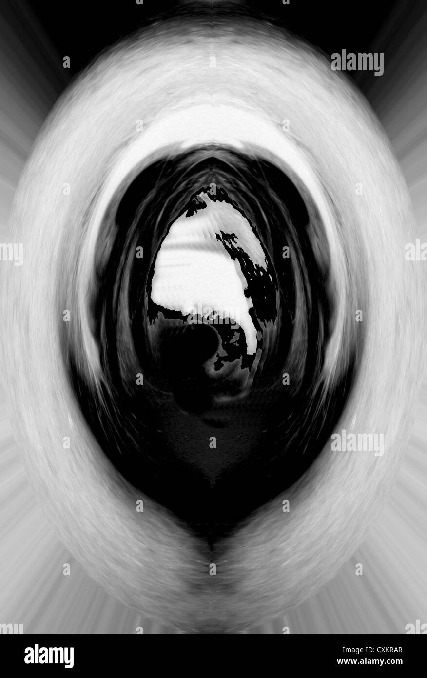 Abstract black and white photo resembling eye or lense, opening Stock Photo