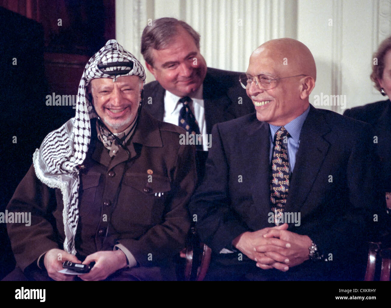 Palestinian Leader Yasser Arafat smiles with King Hussein of Jordan Stock  Photo - Alamy