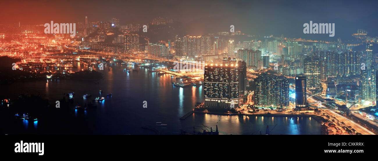 Victoria Harbor aerial view with Hong Kong skyline and urban ...