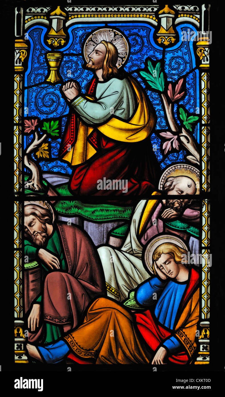 Detail of East window by William Wailes. Church of Saint Kentigern. Caldbeck, Cumbria, England, United Kingdom, Europe. Stock Photo