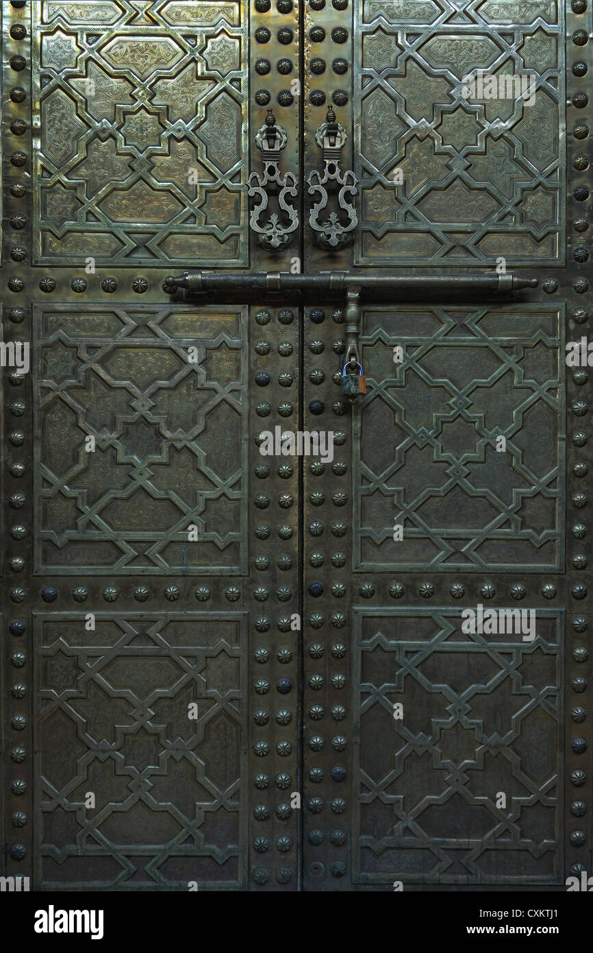 Brass Door, Traditional Souk, Marrakech, Morocco Stock Photo