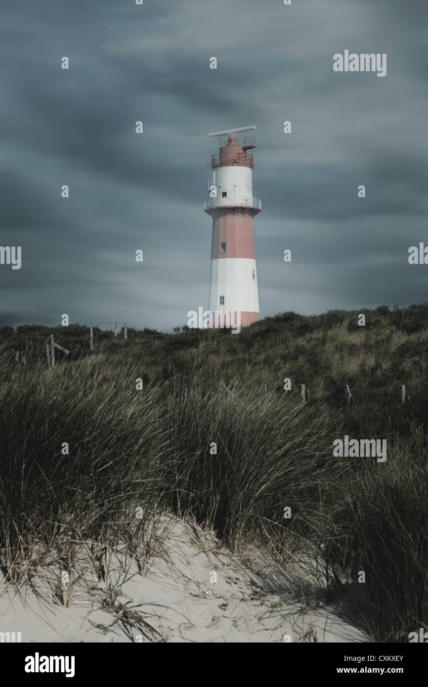 Leuchtturm lighthouse Nordsee Dünen dunes Wind autumn Herbst storm Sturm  Borkum Nordfriesland Stock Photo