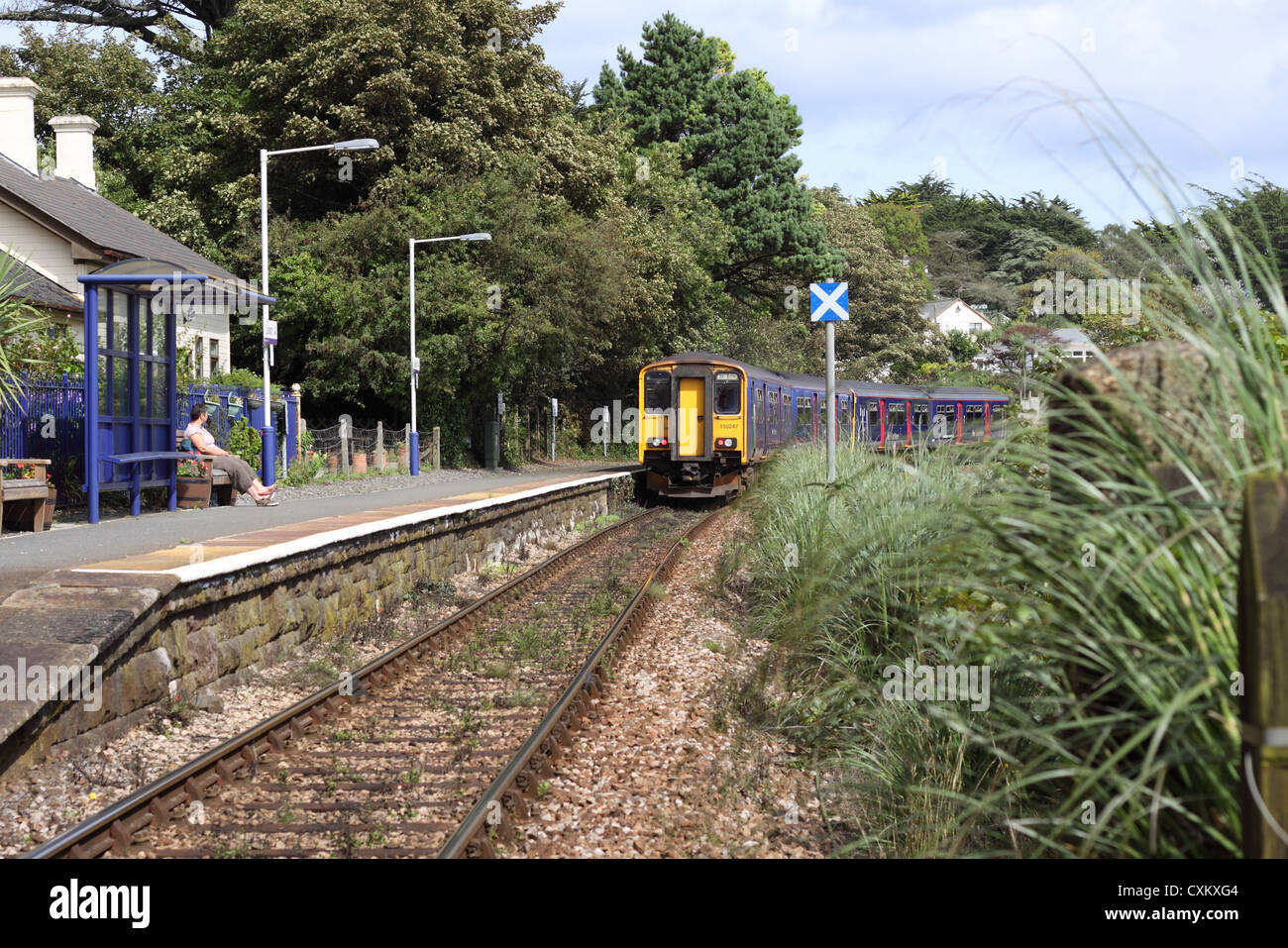 Lelant Cornwall the small branch line railway station that links to St Ives Stock Photo