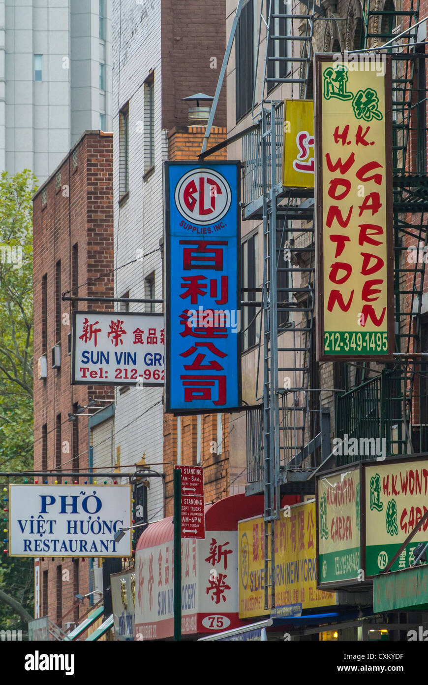 New York, NY, USA, Chinese Shop Signs, Street Scenes, Chinatown, Manhattan, Detail, Facades, city colour Stock Photo