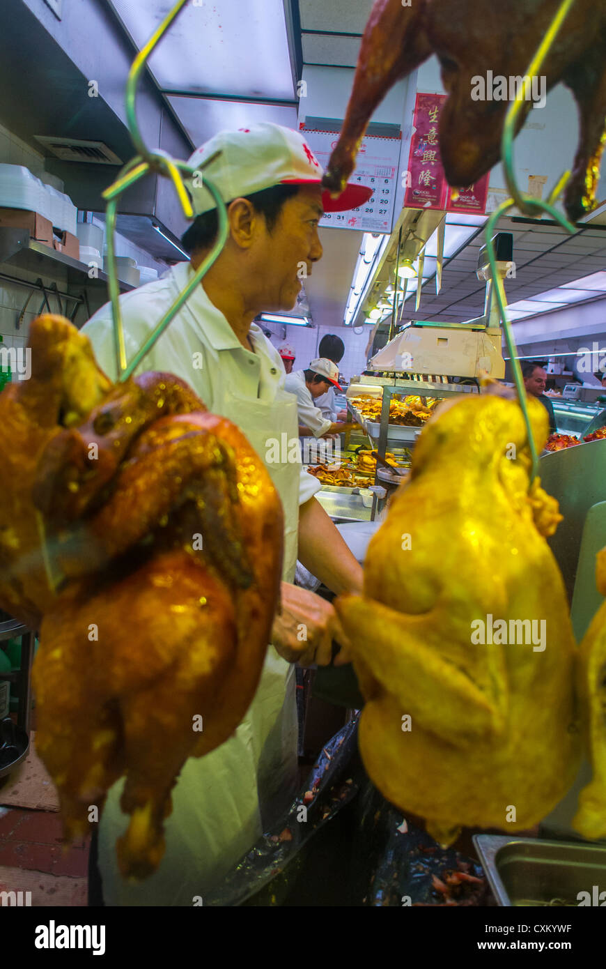 Chinatown, New York City, NY, USA, Chinese Chef Working in Kitchen in Restaurant, Window in