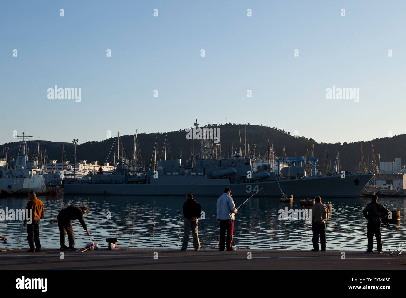 people fishing in port, Bar, Montenegro Stock Photo