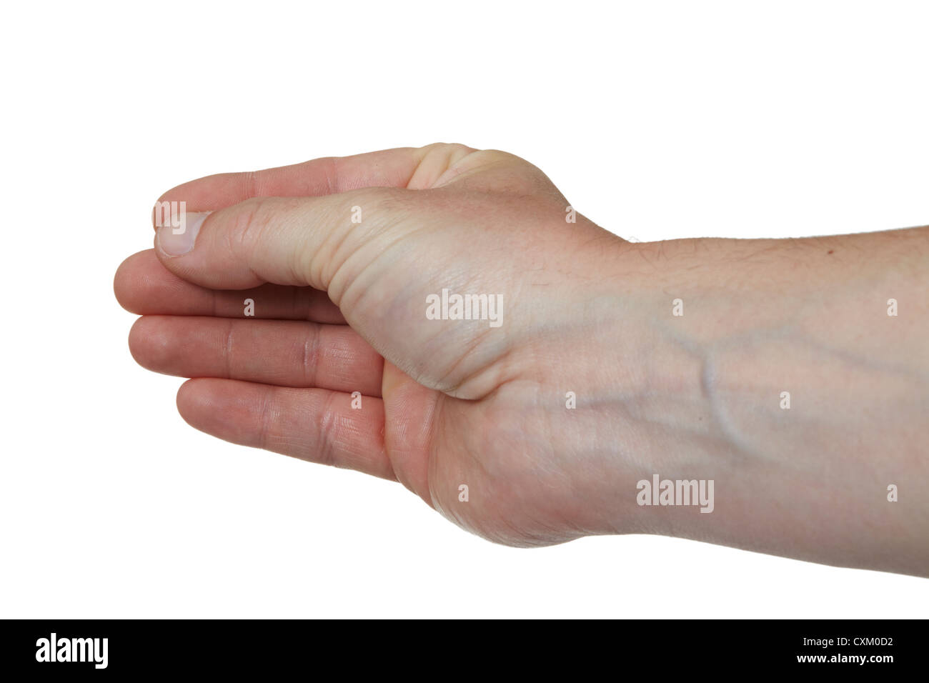 Holding out / gripping hand gesture on plain white. Cut Out Stock Photo