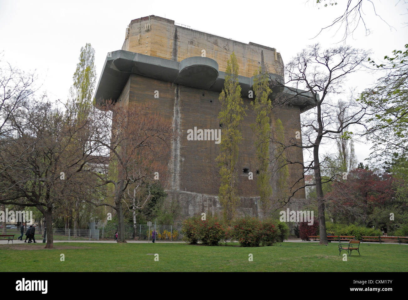 The L-Tower German World War Two anti-aircraft flak towers (flackturme) in Arenberg Park, Vienna, Austria. Stock Photo