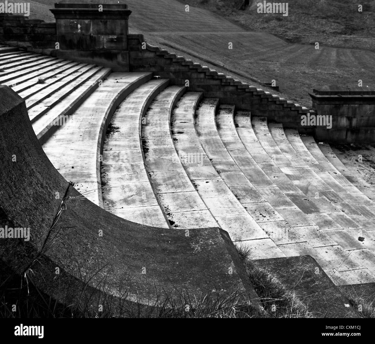 Overflow spillway at Butterley Reservoir, Marsden UK. A Grade II list structure replaced in concrete by the water company in 2016/17 Stock Photo