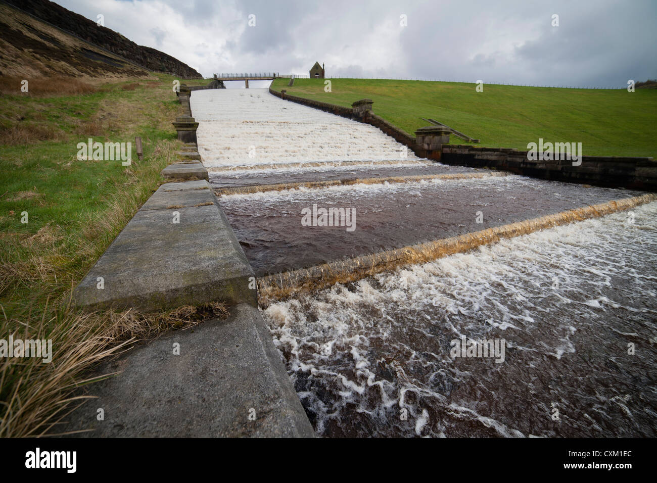 Overflow spillway at Butterley Reservoir, Marsden UK. A Grade II list ...