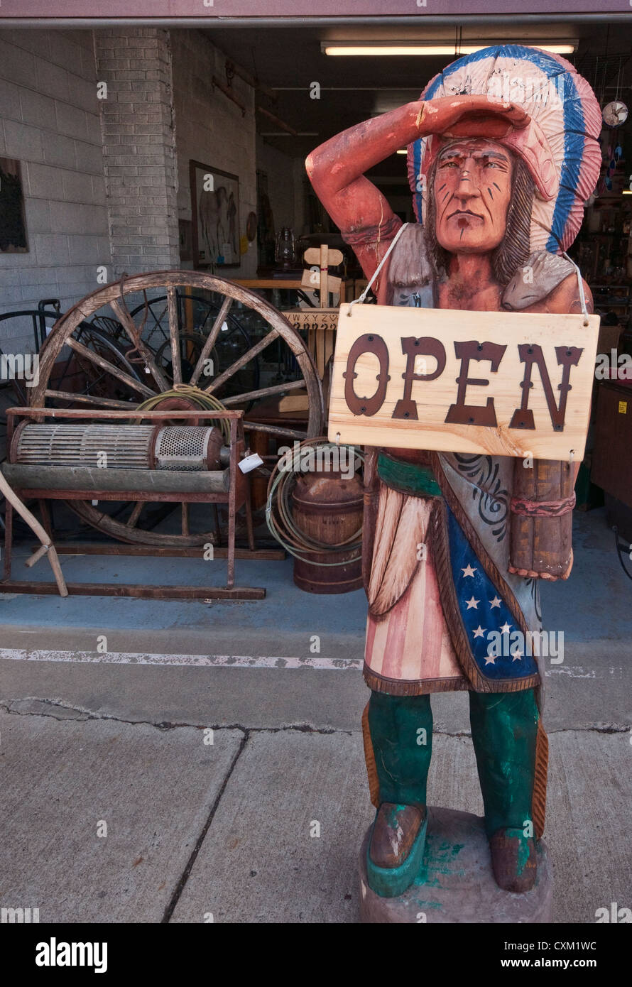 Indian figure at The Old Firehouse cowboy souvenir shop on Main Street