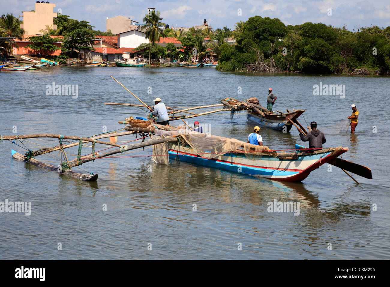 Traditional catamaran used by fishermen in Sri Lanka. Negombo harbour. Stock Photo