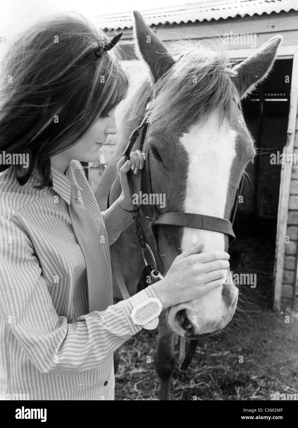 SANDIE SHAW  UK pop singer at a Birmingham riding school in May 1967. Photo Tony Gale Stock Photo