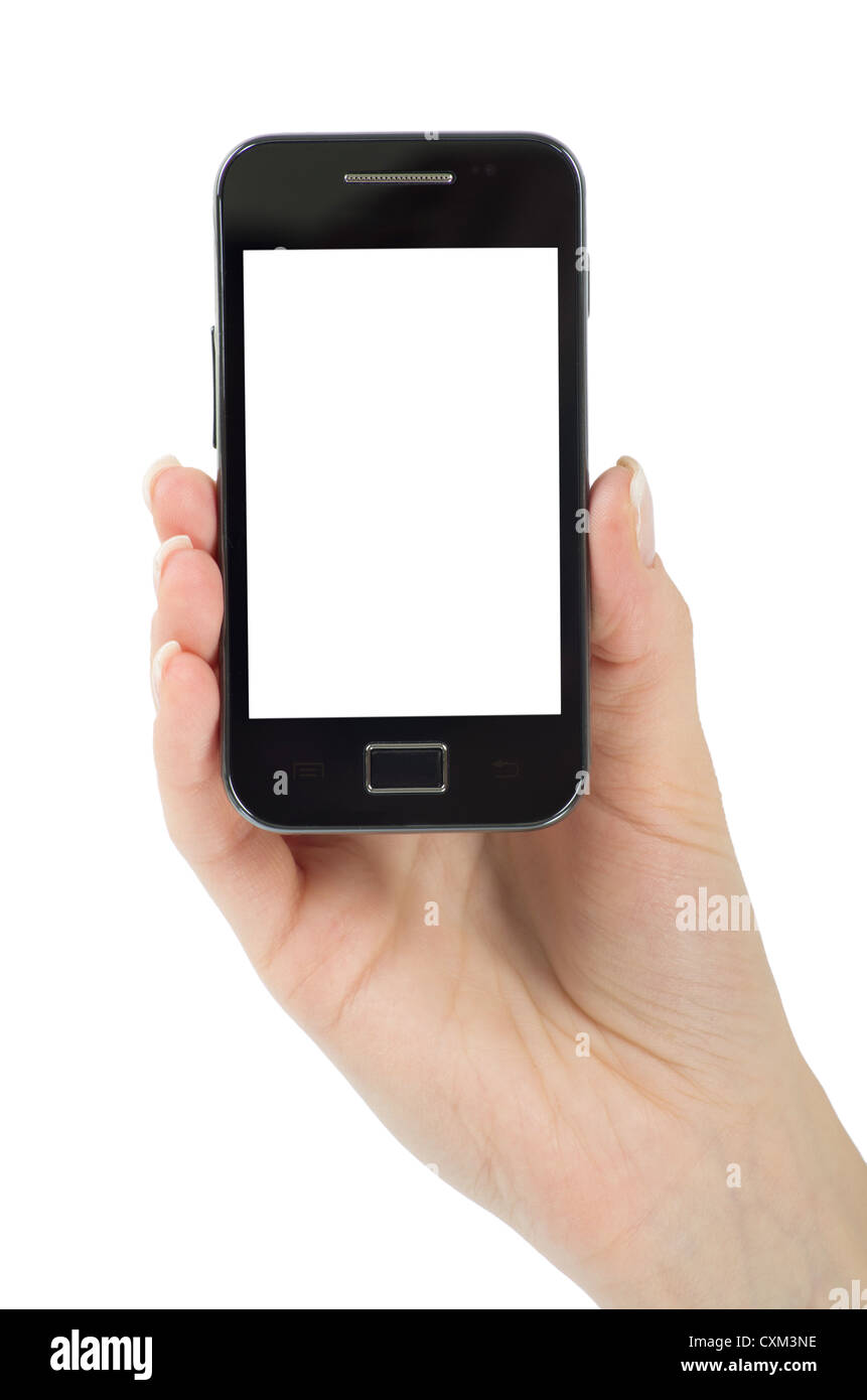 Hand holding mobile smart phone with blank screen Stock Photo - Alamy