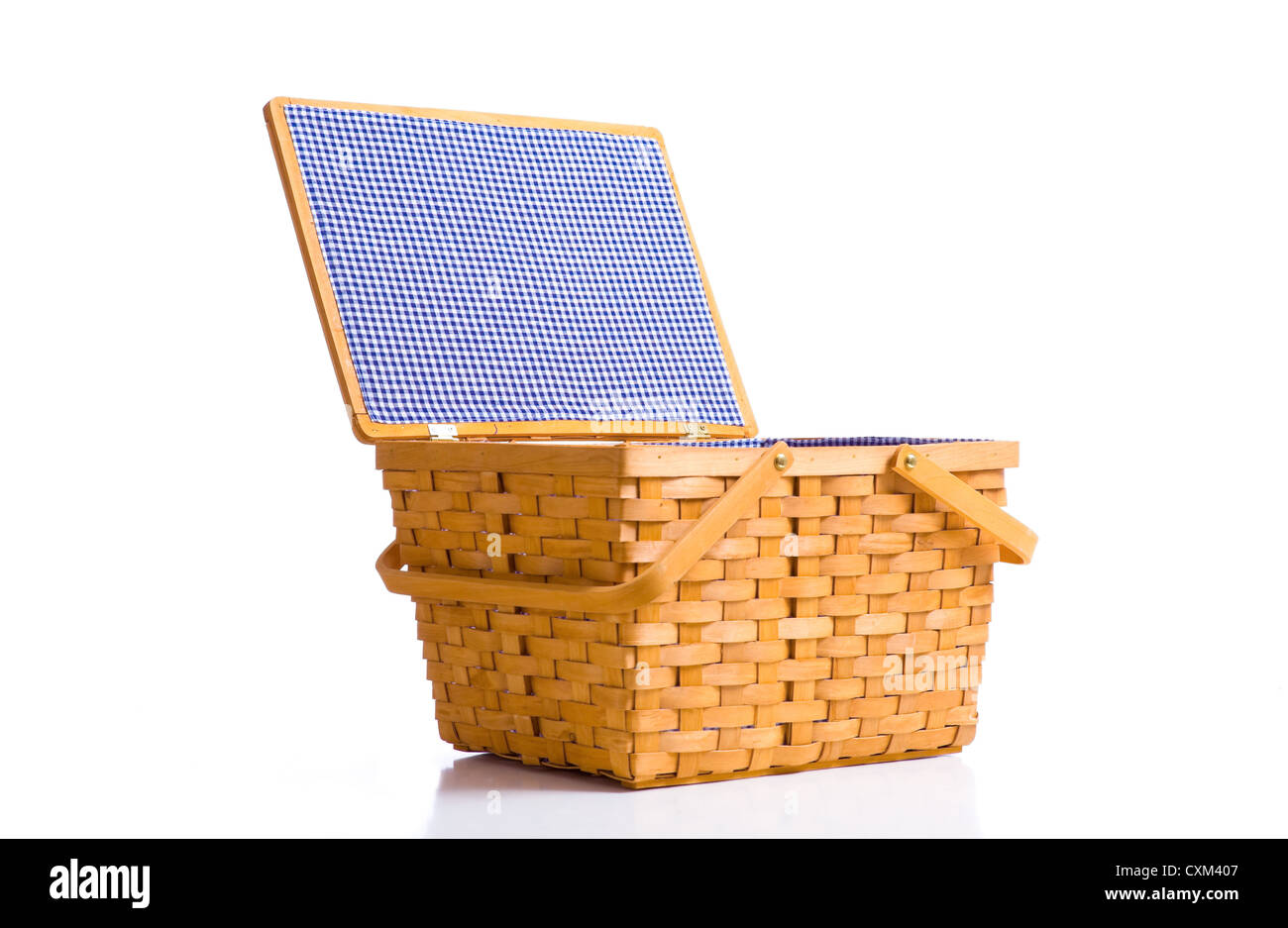 A wicker picnic basket on a white background with copy space Stock ...