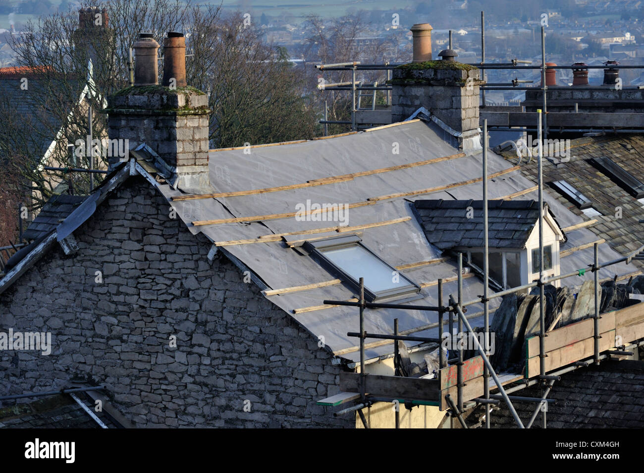 House being reroofed. Beast Banks, Kendal, Cumbria, England, United
