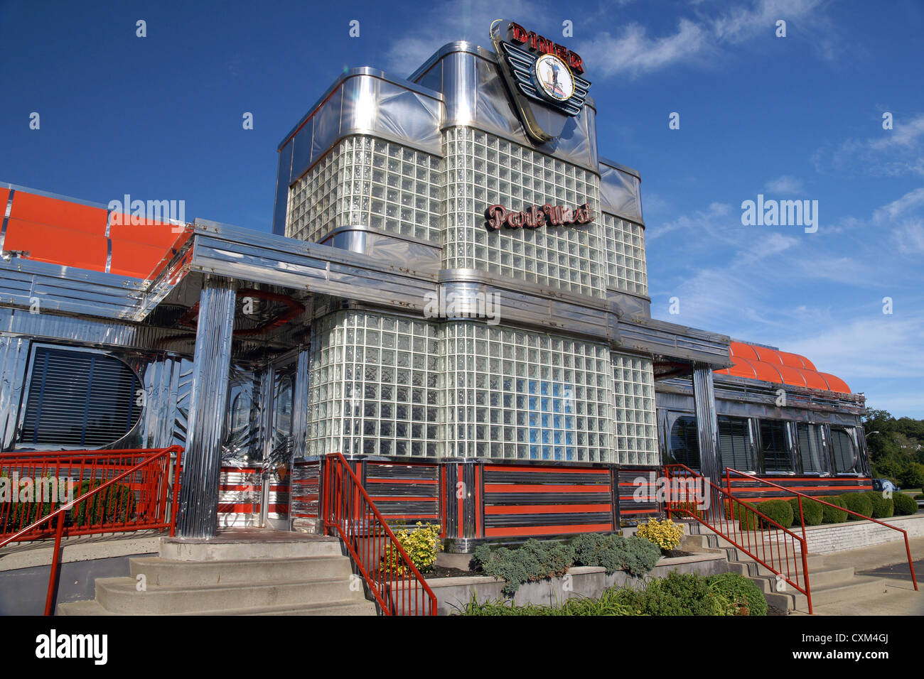The iconic art deco style Park West diner a well known traditional American restaurant with its polished chrome and enamel metal Stock Photo