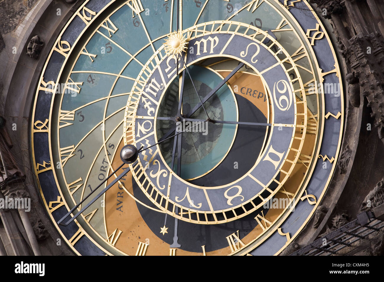 An Abstract view of the famous Prague Astronomical Clock Prague Orloj Stock Photo
