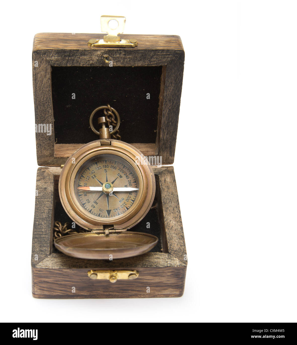 Antique brass compass stock image. Image of isolated, north - 1624275