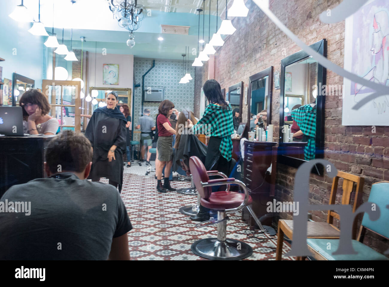 New York City, NY, USA, inside Scene, Local Barber Shop, Lower East Side, Manhattan Stock Photo