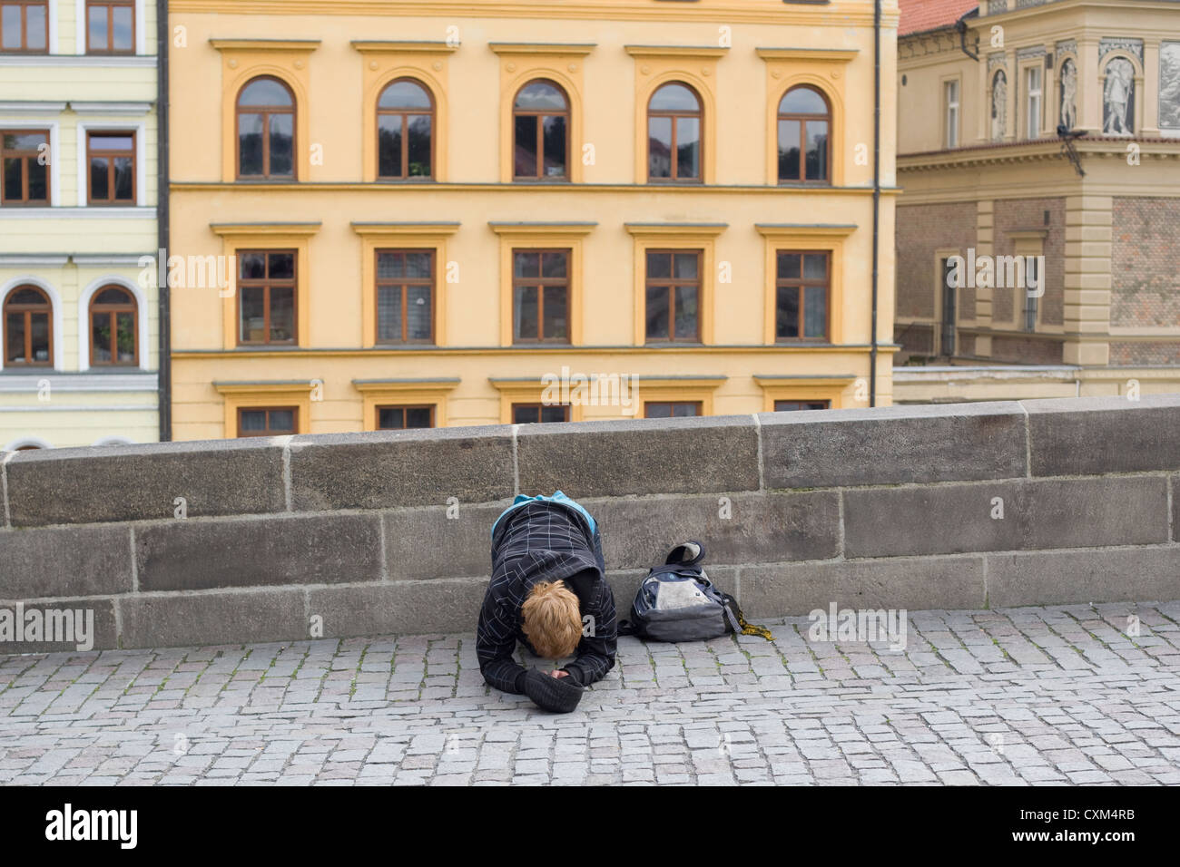Beggar on the streets of Prague Stock Photo