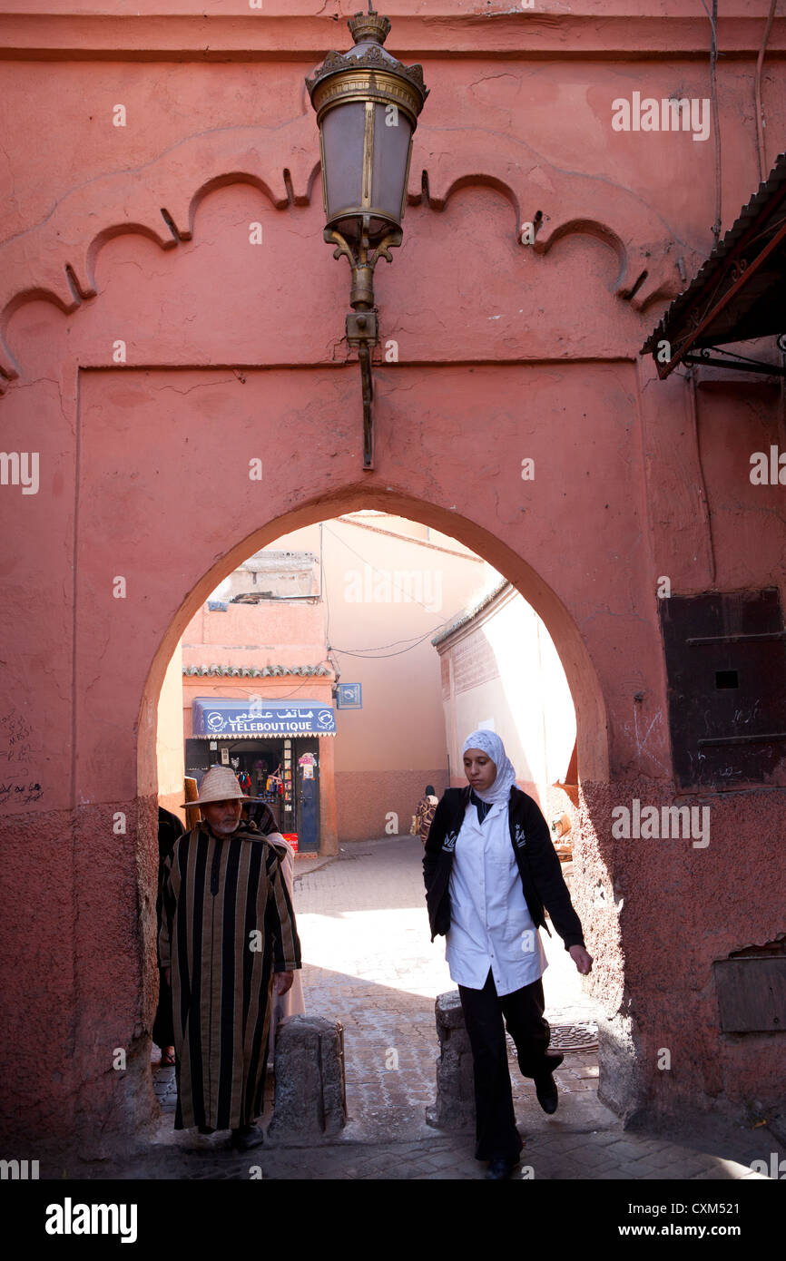 street scene in the Old Medina, Marrakech, Morocco Stock Photo