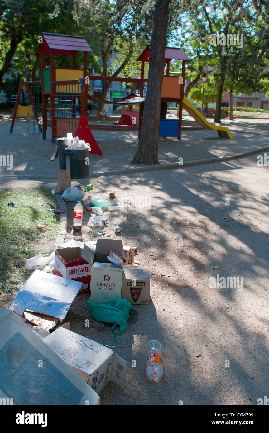 garbage in a playground Stock Photo Alamy