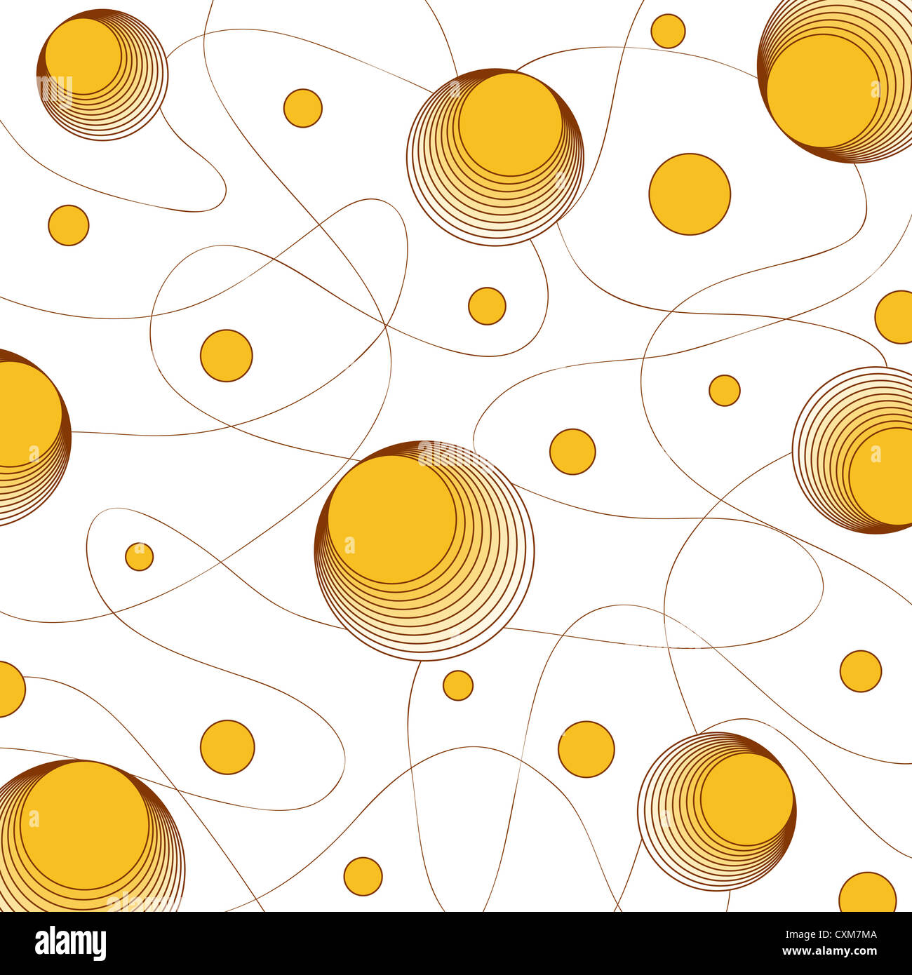 Circles and curves in yellow and brown on white Stock Photo