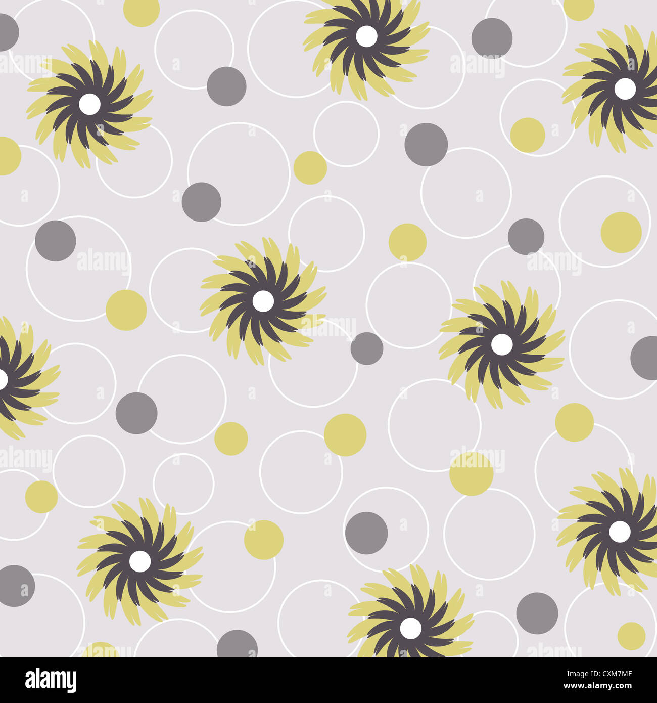 Artistic circles and floral pattern in green and grey Stock Photo
