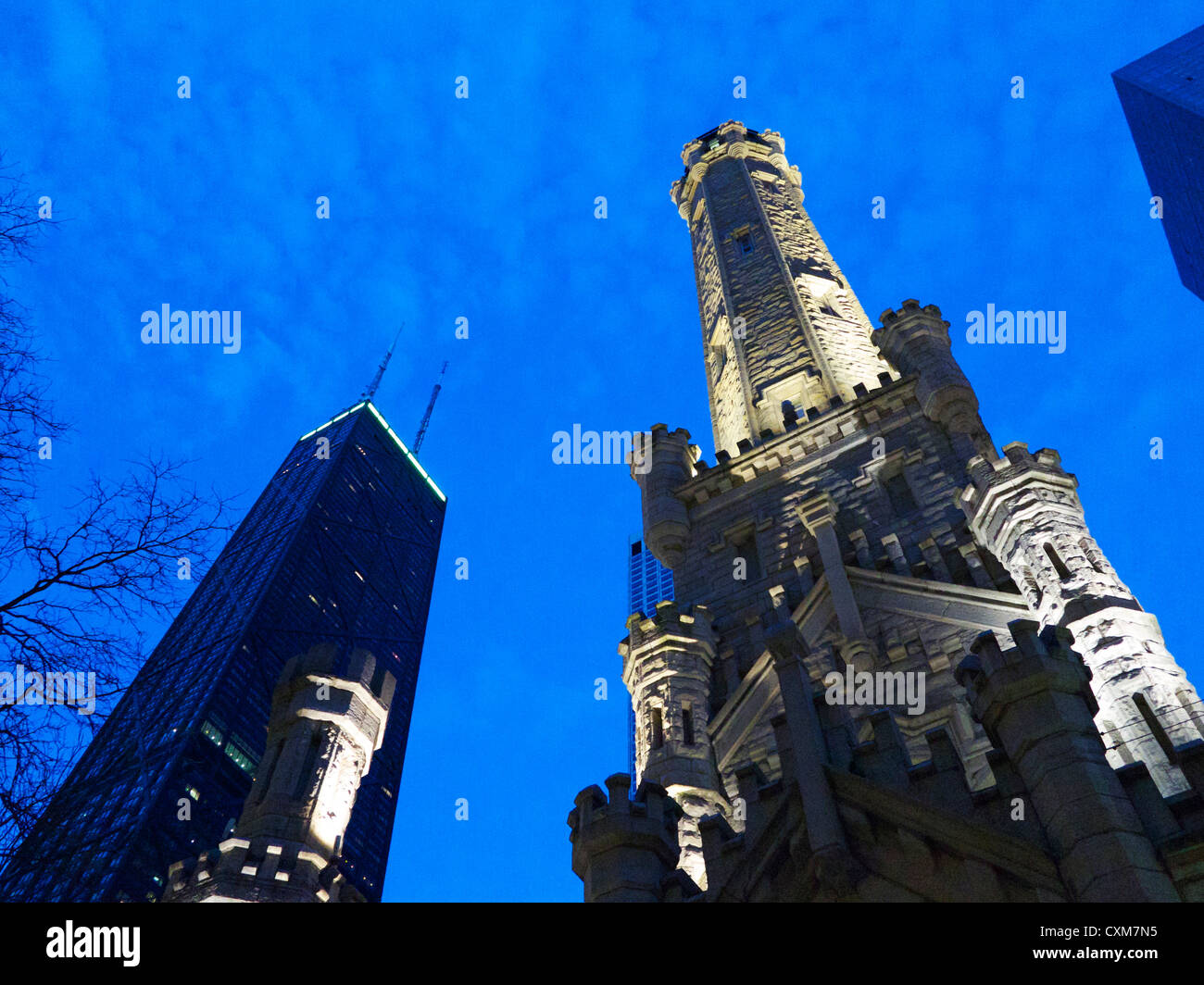 Chicago Water Tower and John Hancock Center. Chicago, Illinois Stock Photo