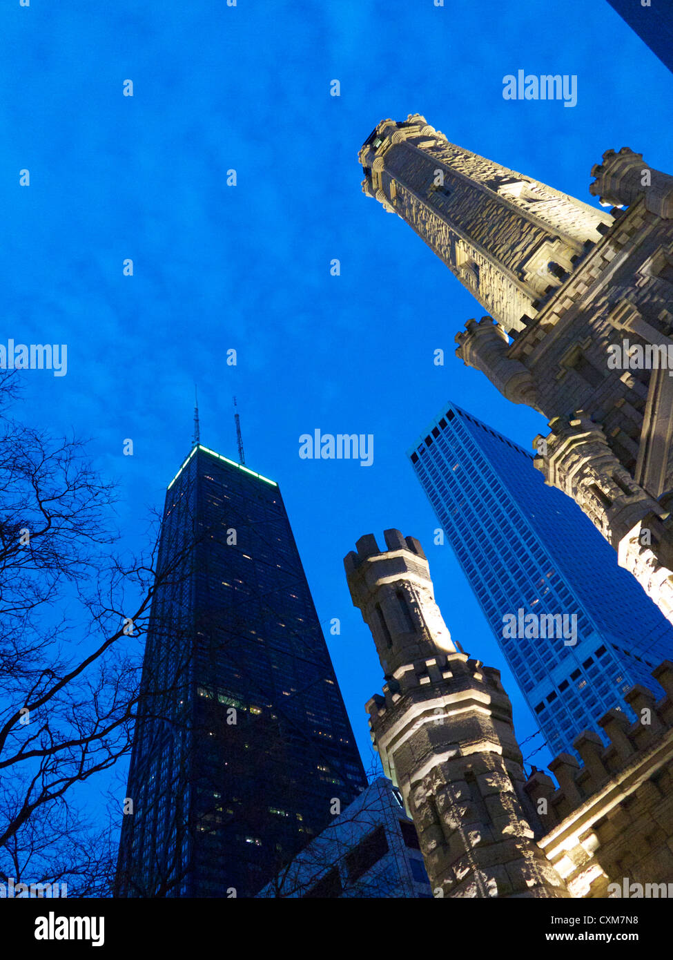 Chicago Water Tower and John Hancock Center. Chicago, Illinois Stock Photo