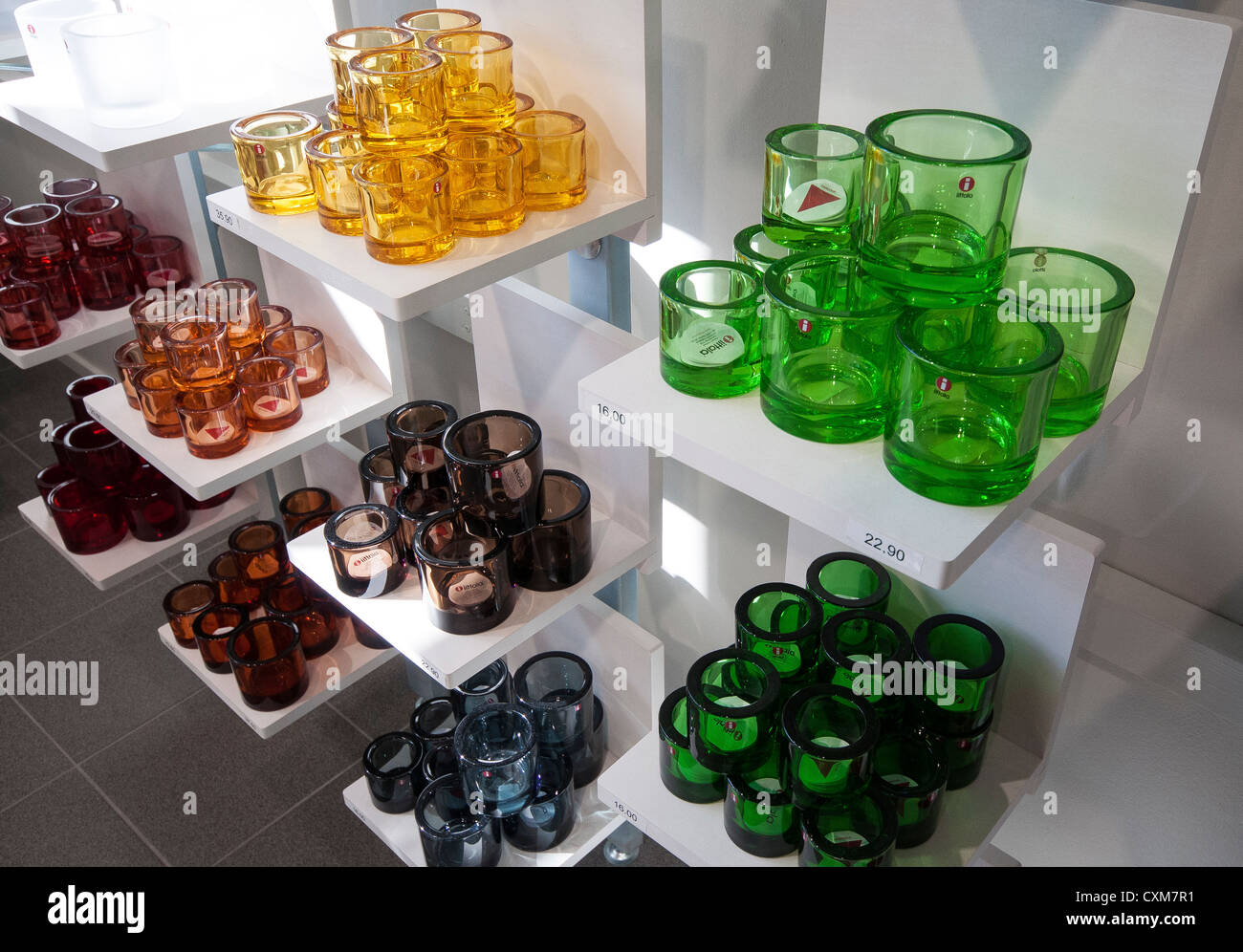 Glassware designs made by iittala, a Finnish design company