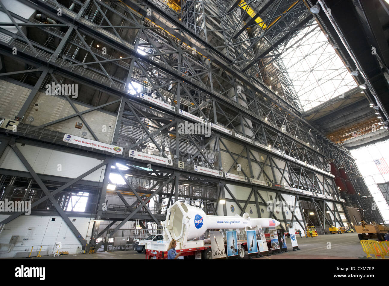 orion mockup and interior of the vehicle assembly building Kennedy Space Center Florida USA Stock Photo