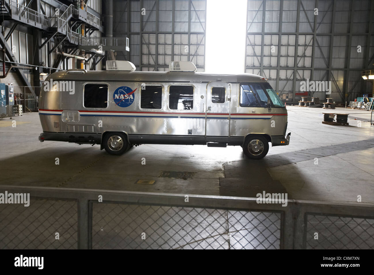 interior of the vehicle assembly building bay with nasa astrovan at the Kennedy Space Center Florida USA Stock Photo