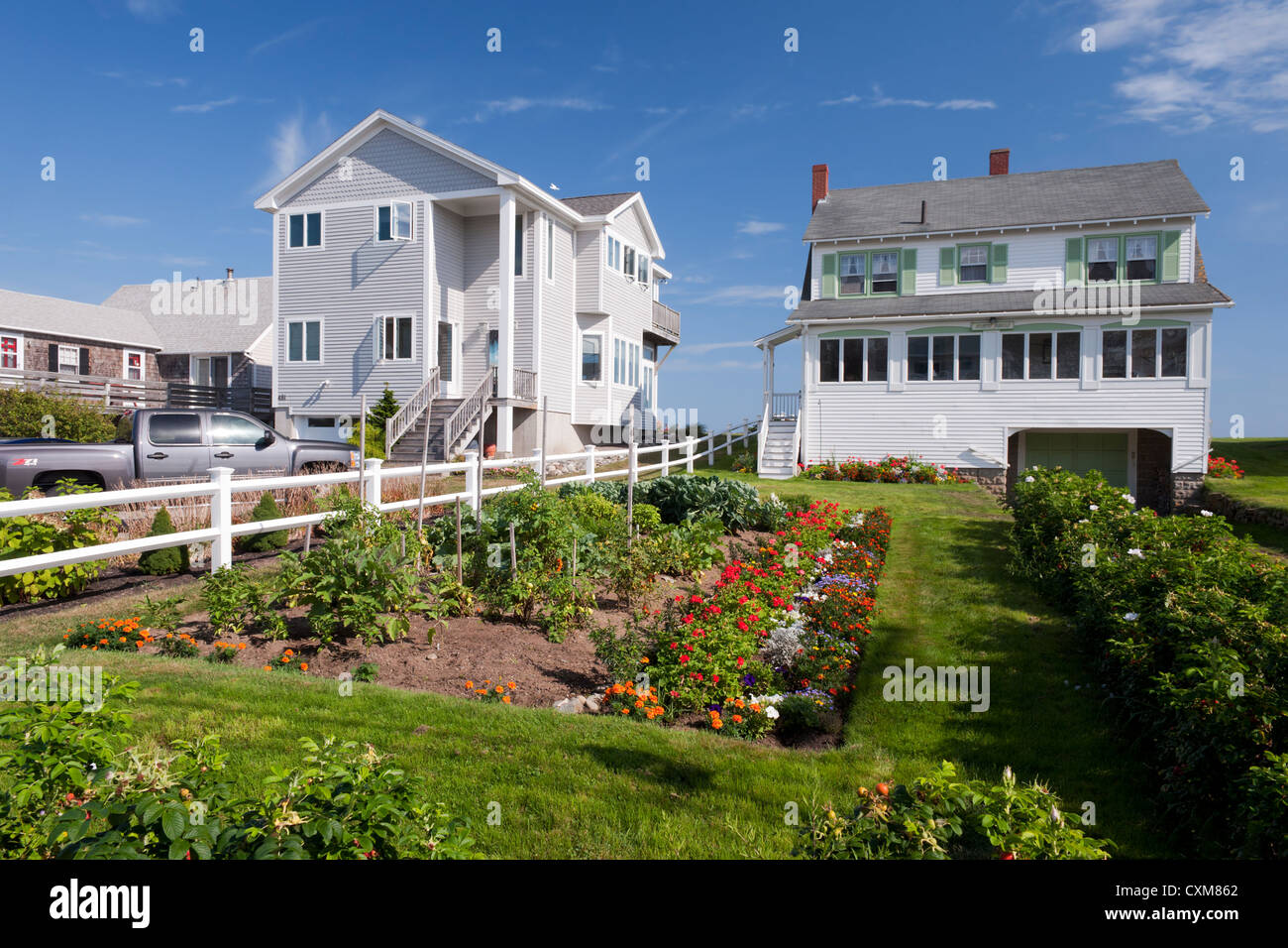 Flower and vegetable garden on the grounds of a beach house in Moody