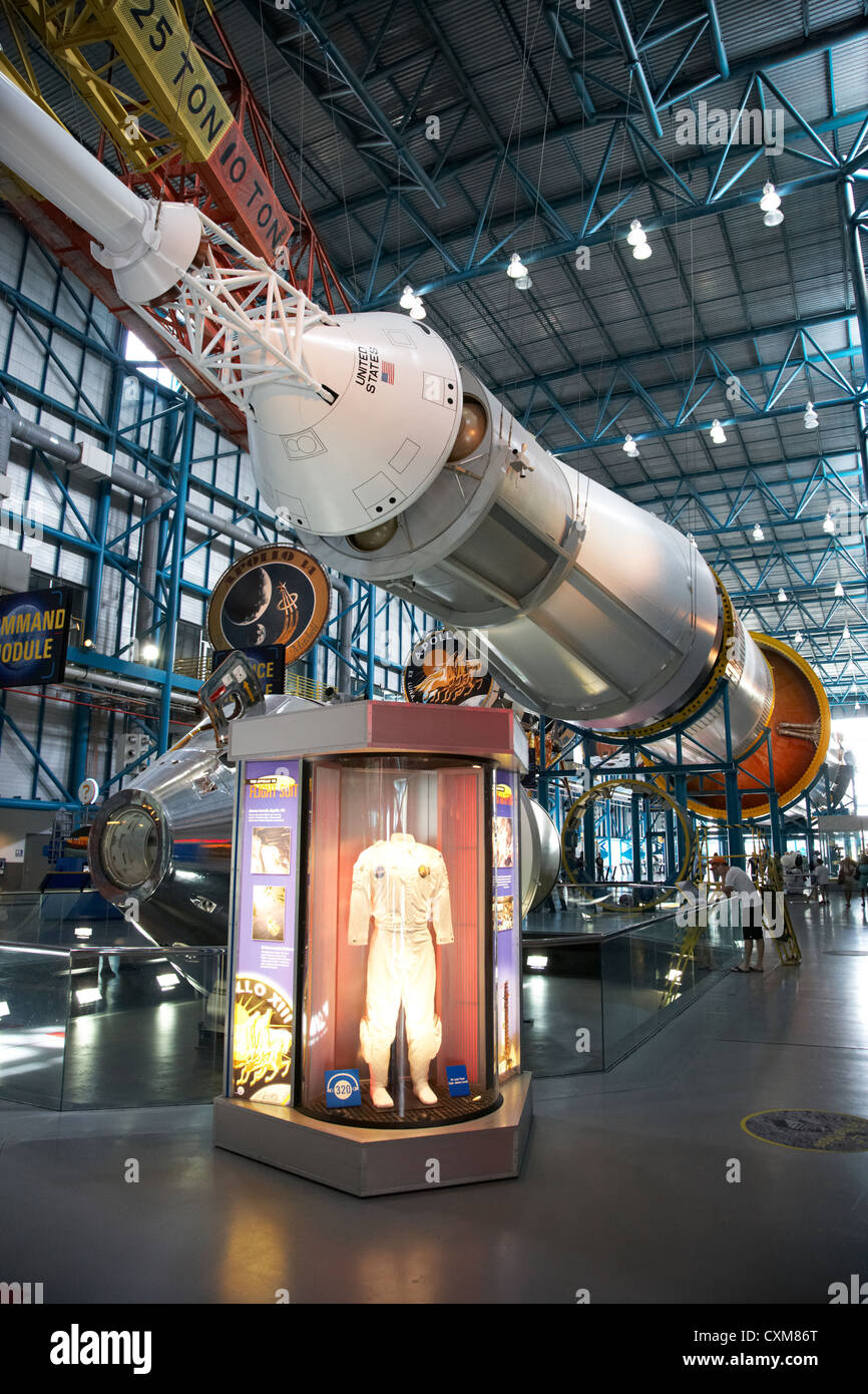 apollo command module on a saturn five rocket at the apollo saturn v center at Kennedy Space Center Florida USA Stock Photo