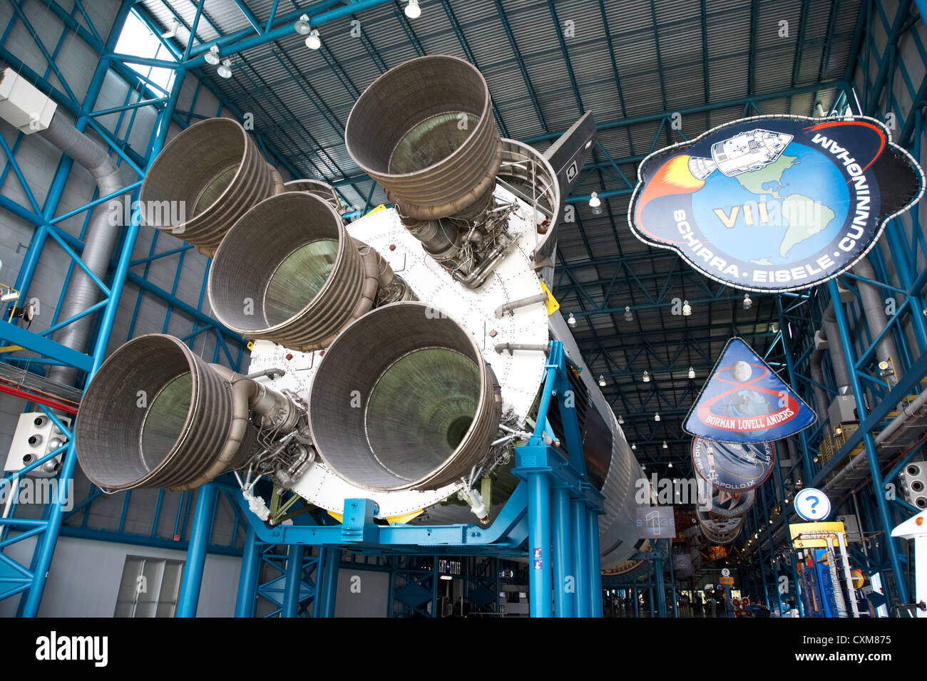 rear view of engines of the saturn five rocket in the apollo saturn v center at Kennedy Space Center Florida USA Stock Photo